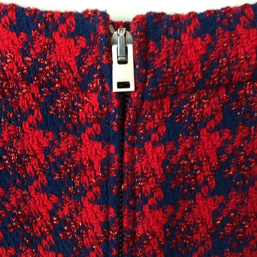 IRO Quisera Red/Blue Frayed Metallic Tweed Mini Skirt Size 34 US 2(XS) - Picture 3 of 7